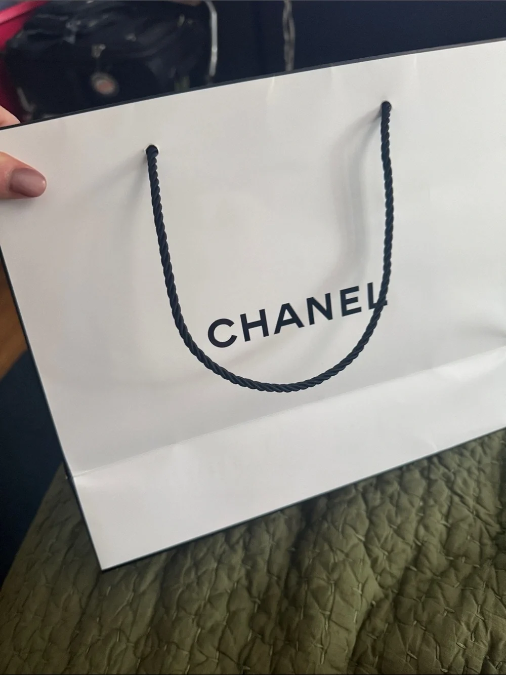 CHANEL White Shopping Bag with Black Logo and Rope Handles